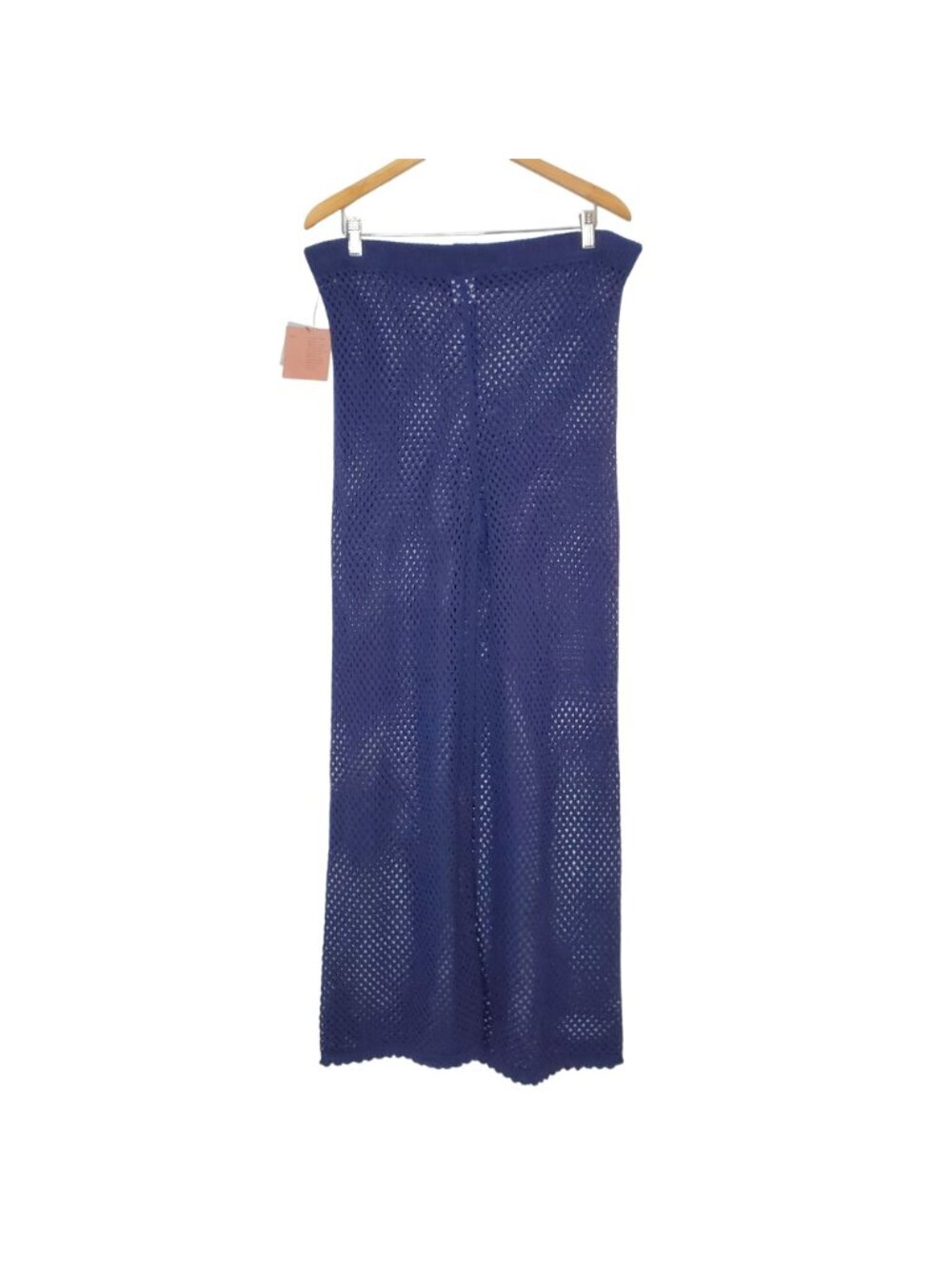 Shade & Shore Navy Blue Crochet Knit Swim Cover-Up Pants XL 16 Scalloped Hem Bea - Picture 4 of 7